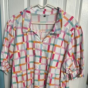 Pink and Blue Puff Sleeve Maxi Dress